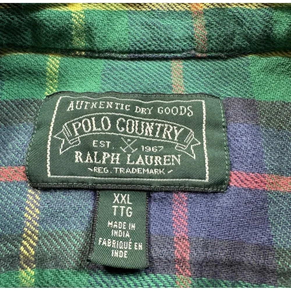 Ralph Lauren Vintage Polo Country Flannel Shirt Mens XXL Green Plaid 90s